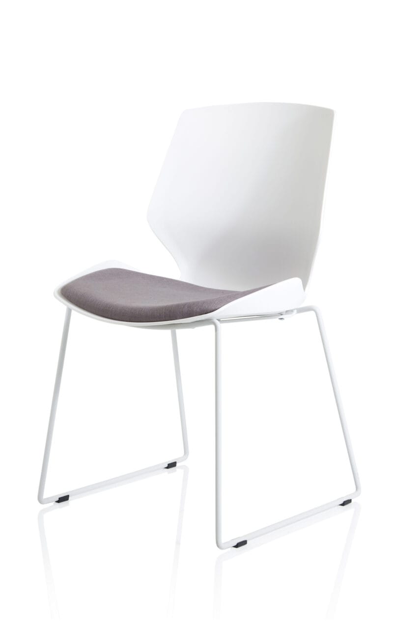 Florence Sled White Frame Fabric Seat Visitor Chair - Image 3