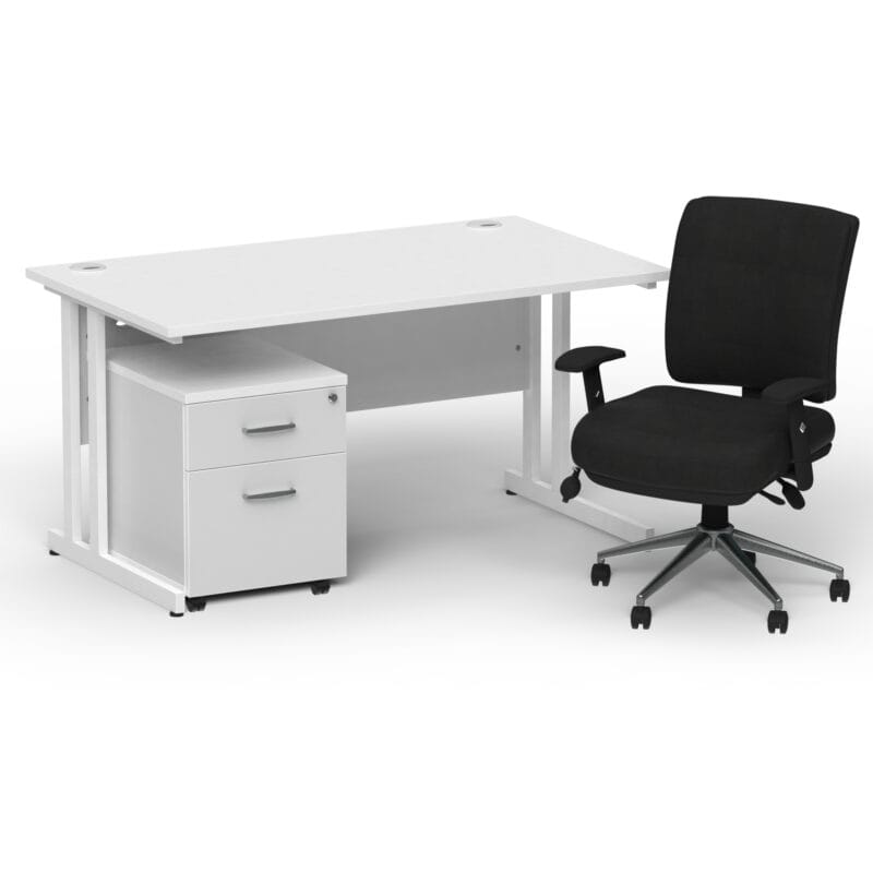 Impulse 1400mm Cantilever Straight Desk With Mobile Pedestal and Chiro Medium Back Black Operator Chair - Image 30
