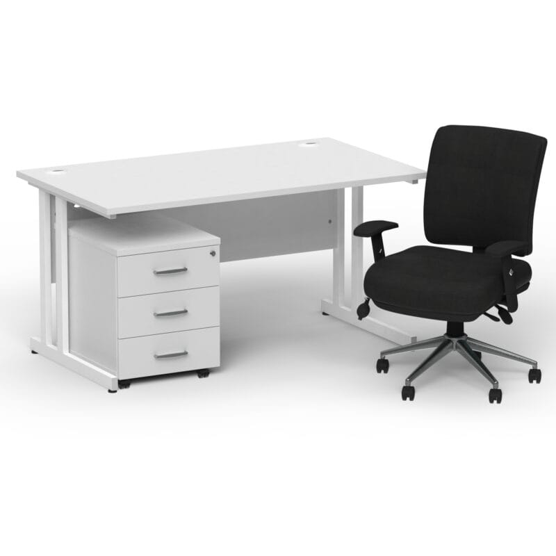 Impulse 1400mm Cantilever Straight Desk With Mobile Pedestal and Chiro Medium Back Black Operator Chair - Image 42