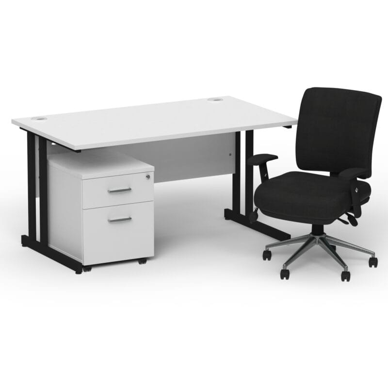 Impulse 1400mm Cantilever Straight Desk With Mobile Pedestal and Chiro Medium Back Black Operator Chair - Image 54