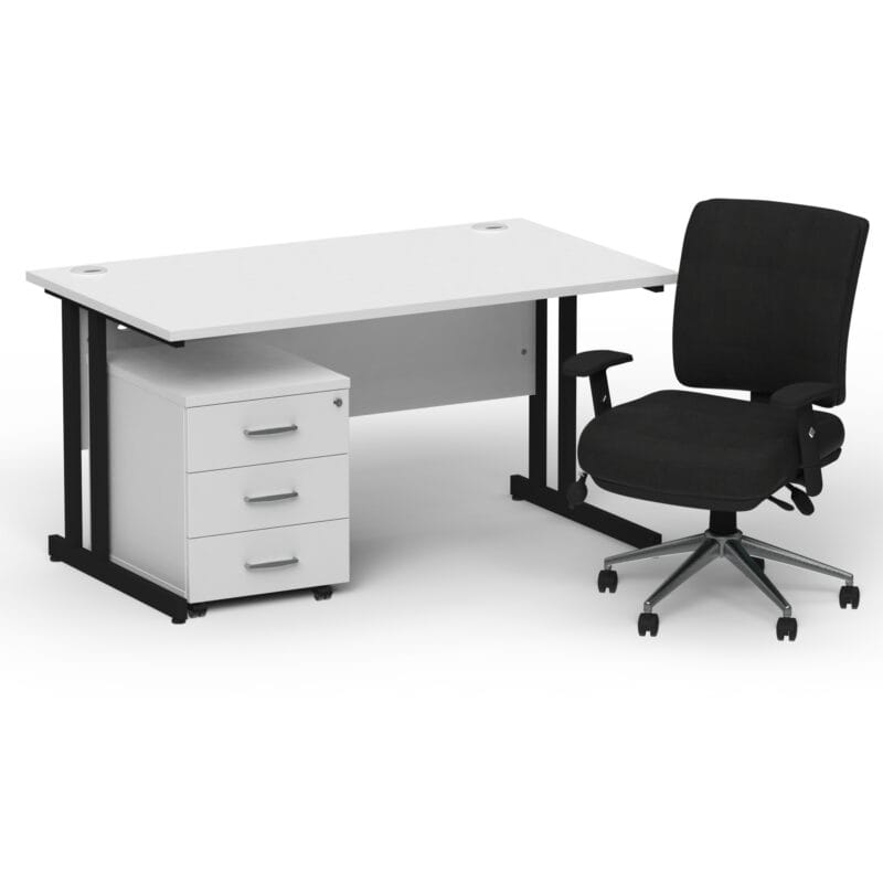 Impulse 1400mm Cantilever Straight Desk With Mobile Pedestal and Chiro Medium Back Black Operator Chair - Image 66