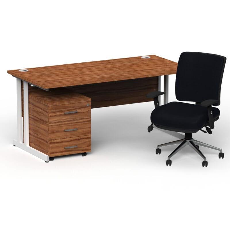 Impulse 1600mm Cantilever Straight Desk With Mobile Pedestal and Chiro Medium Back Black Operator Chair - Image 43