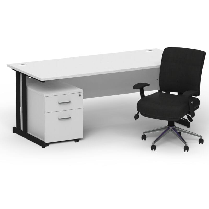 Impulse 1600mm Cantilever Straight Desk With Mobile Pedestal and Chiro Medium Back Black Operator Chair - Image 57