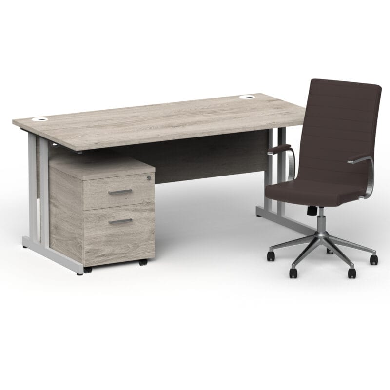 Impulse 1600mm Cantilever Straight Desk With Mobile Pedestal and Ezra Brown Executive Chair - Image 11