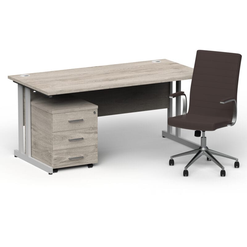 Impulse 1600mm Cantilever Straight Desk With Mobile Pedestal and Ezra Brown Executive Chair - Image 23