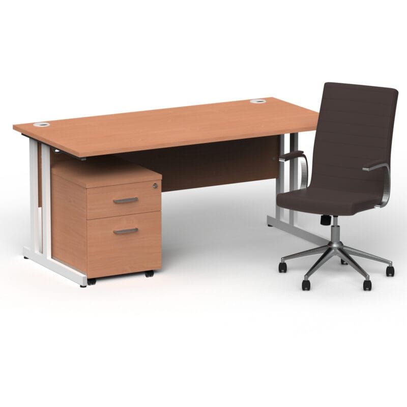 Impulse 1600mm Cantilever Straight Desk With Mobile Pedestal and Ezra Brown Executive Chair - Image 25