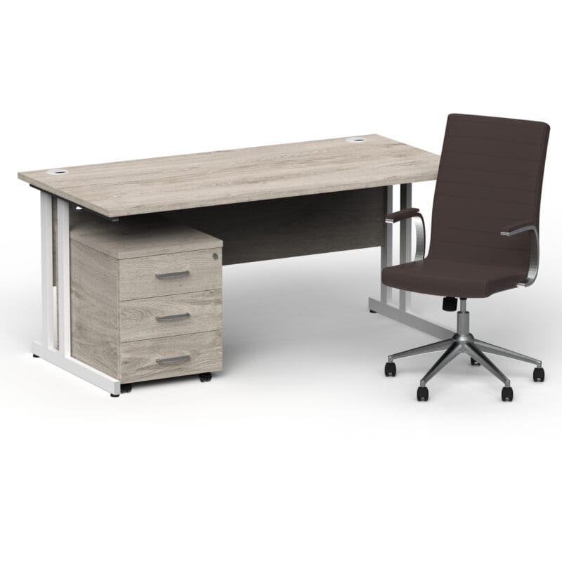 Impulse 1600mm Cantilever Straight Desk With Mobile Pedestal and Ezra Brown Executive Chair - Image 47