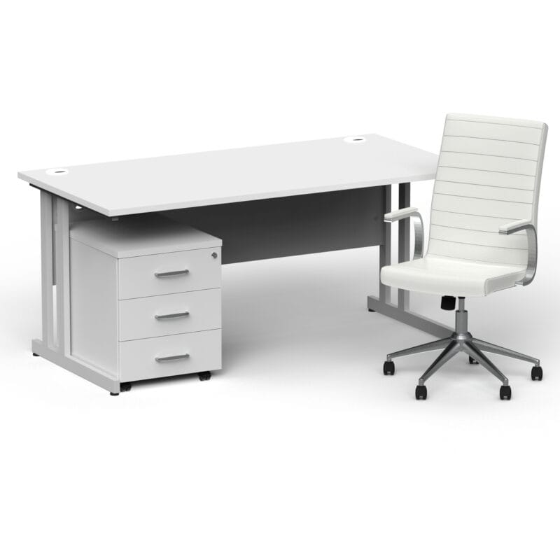 Impulse 1600mm Cantilever Straight Desk With Mobile Pedestal and Ezra White Executive Chair - Image 21