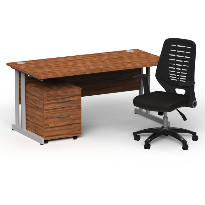 Impulse 1600mm Cantilever Straight Desk With Mobile Pedestal and Relay Black Back Operator Chair - Image 7