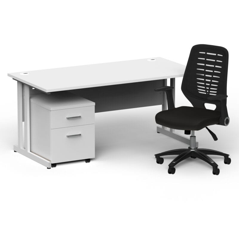 Impulse 1600mm Cantilever Straight Desk With Mobile Pedestal and Relay Black Back Operator Chair - Image 9