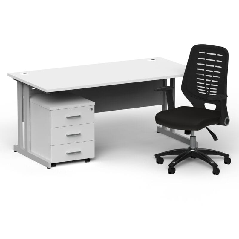 Impulse 1600mm Cantilever Straight Desk With Mobile Pedestal and Relay Black Back Operator Chair - Image 21