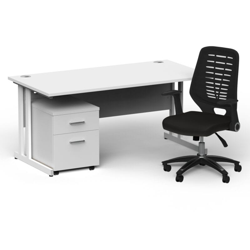 Impulse 1600mm Cantilever Straight Desk With Mobile Pedestal and Relay Black Back Operator Chair - Image 33