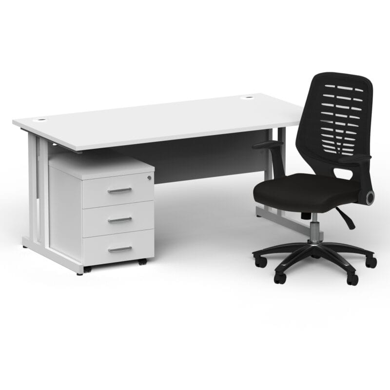 Impulse 1600mm Cantilever Straight Desk With Mobile Pedestal and Relay Black Back Operator Chair - Image 45