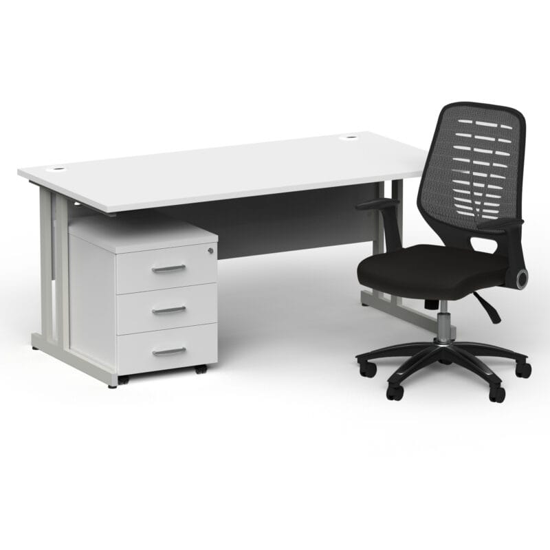 Impulse 1600mm Cantilever Straight Desk With Mobile Pedestal and Relay Silver Back Operator Chair - Image 21