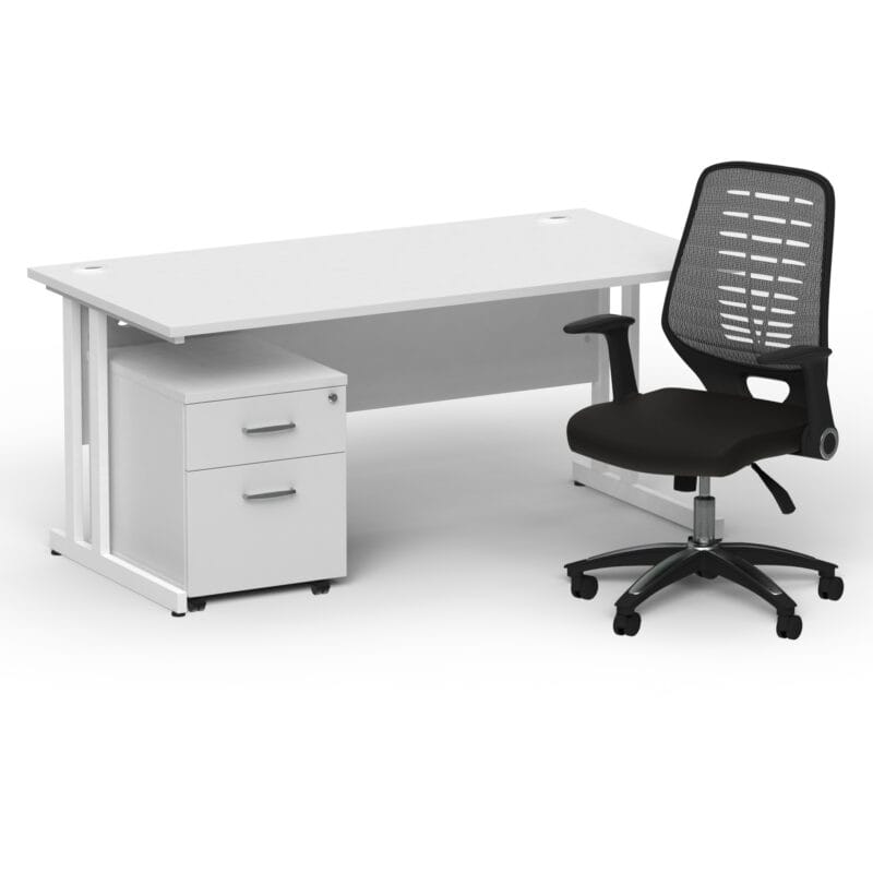 Impulse 1600mm Cantilever Straight Desk With Mobile Pedestal and Relay Silver Back Operator Chair - Image 33