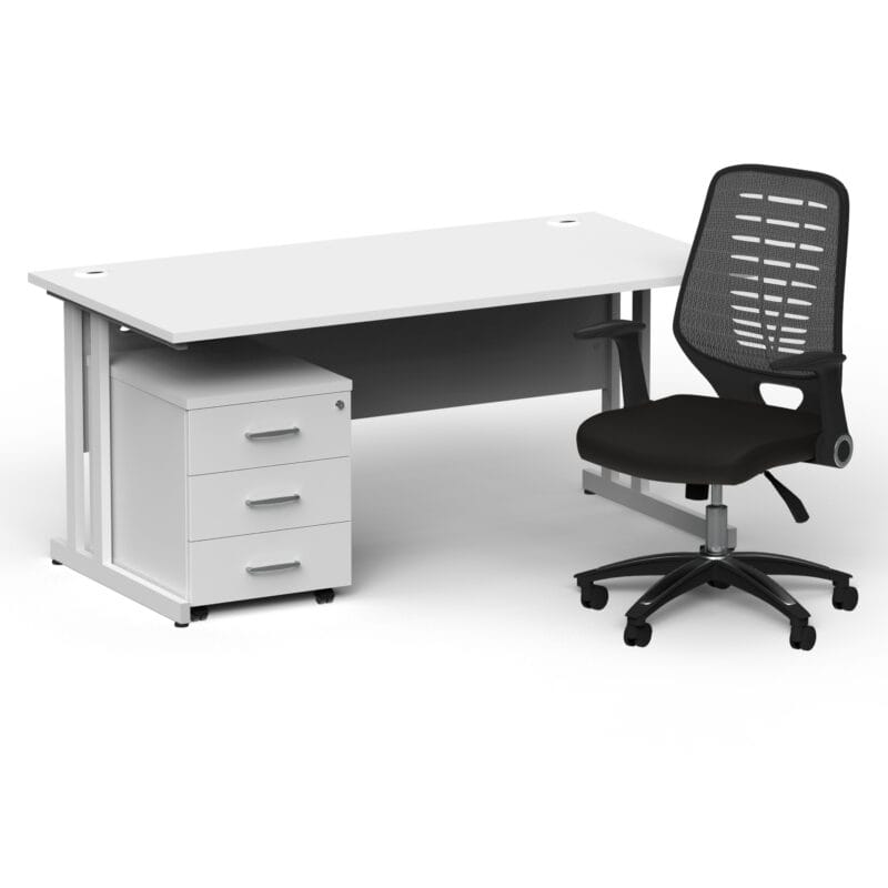Impulse 1600mm Cantilever Straight Desk With Mobile Pedestal and Relay Silver Back Operator Chair - Image 45