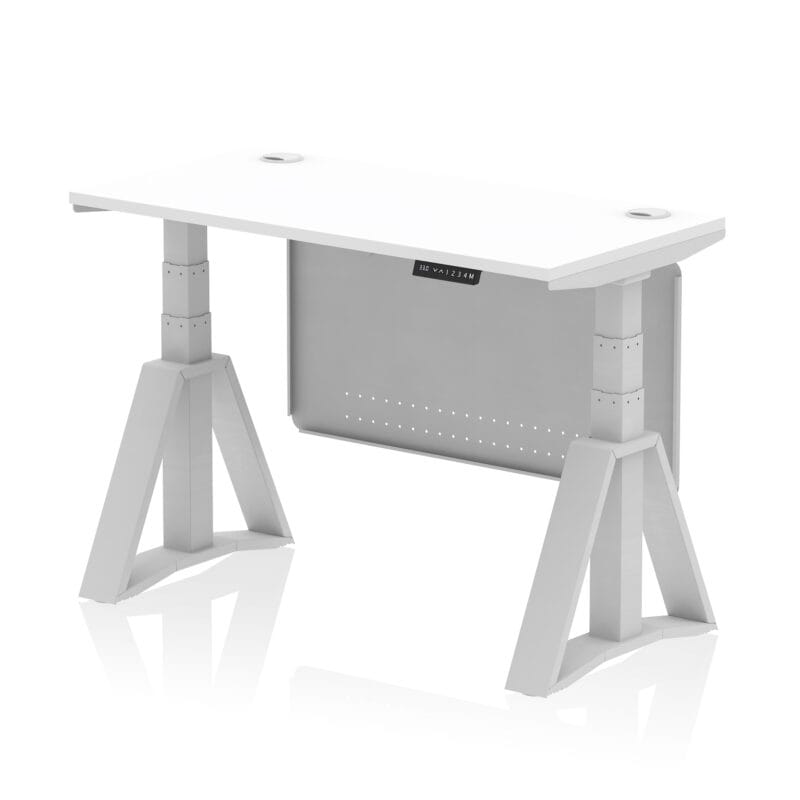 Air Height Adjustable Slimline Desk With Cable Ports With Steel Modesty Panel With Piste Foot - Image 9