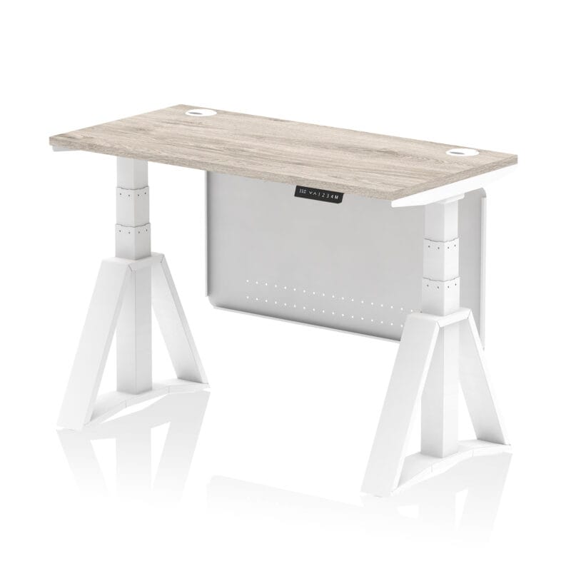 Air Height Adjustable Slimline Desk With Cable Ports With Steel Modesty Panel With Piste Foot - Image 45