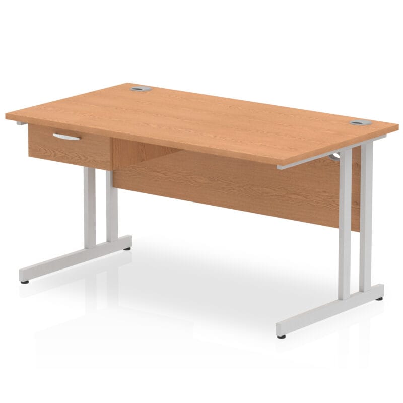 Impulse Cantilever Straight Desk Silver Frame With Single One Drawer Fixed Pedestal - Image 12
