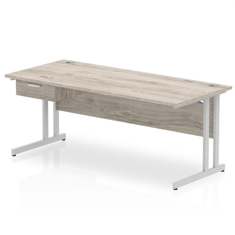Impulse Cantilever Straight Desk Silver Frame With Single One Drawer Fixed Pedestal - Image 24