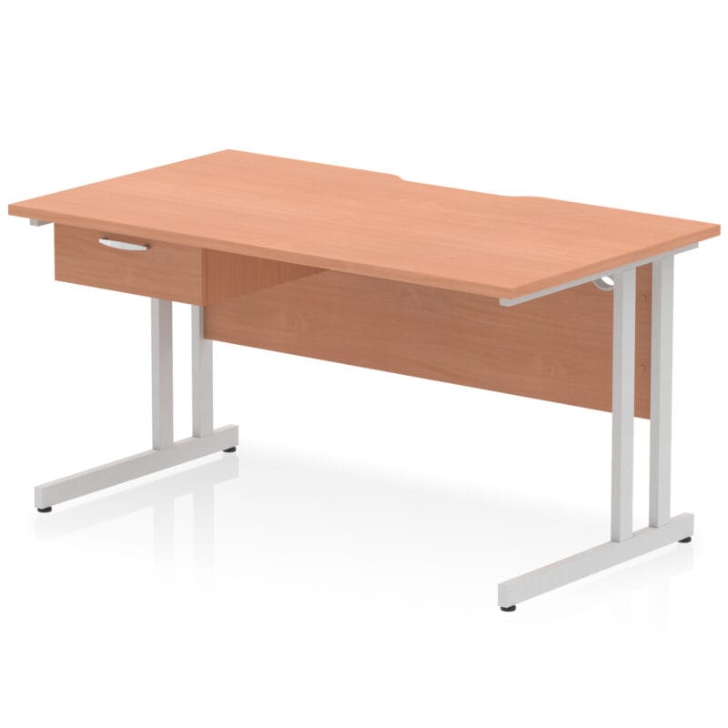 Impulse Scalloped Edge Cantilever Straight Desk With Single One Drawer Fixed Pedestal - Image 25