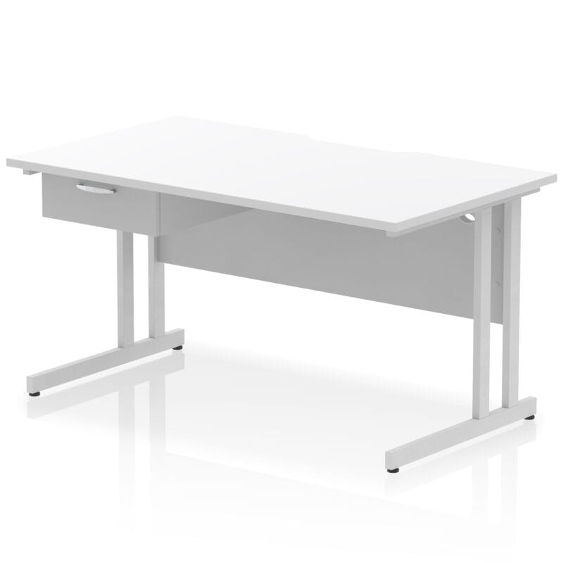 Impulse Scalloped Edge Cantilever Straight Desk With Single One Drawer Fixed Pedestal - Image 30