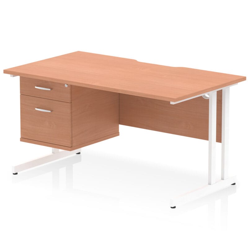 Impulse Scalloped Edge 1400mm Cantilever Straight Desk With Single Fixed Pedestal - Image 5