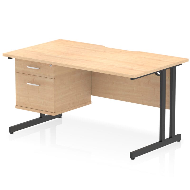 Impulse Scalloped Edge 1400mm Cantilever Straight Desk With Single Fixed Pedestal - Image 9