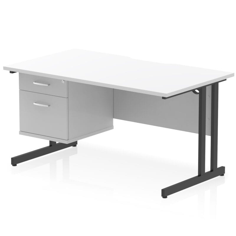 Impulse Scalloped Edge 1400mm Cantilever Straight Desk With Single Fixed Pedestal - Image 18