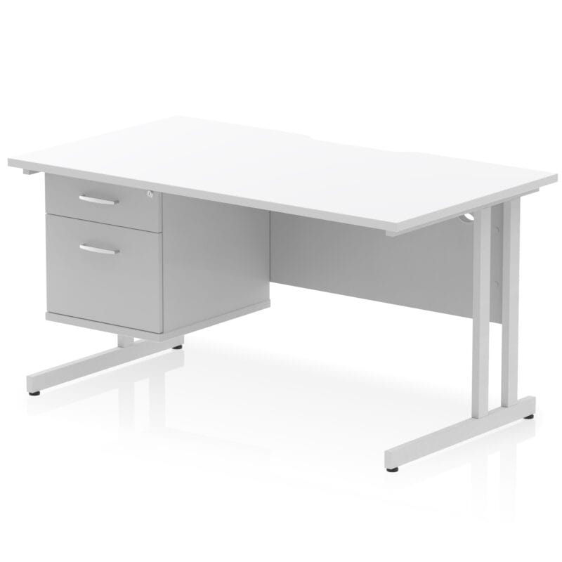 Impulse Scalloped Edge 1400mm Cantilever Straight Desk With Single Fixed Pedestal - Image 19