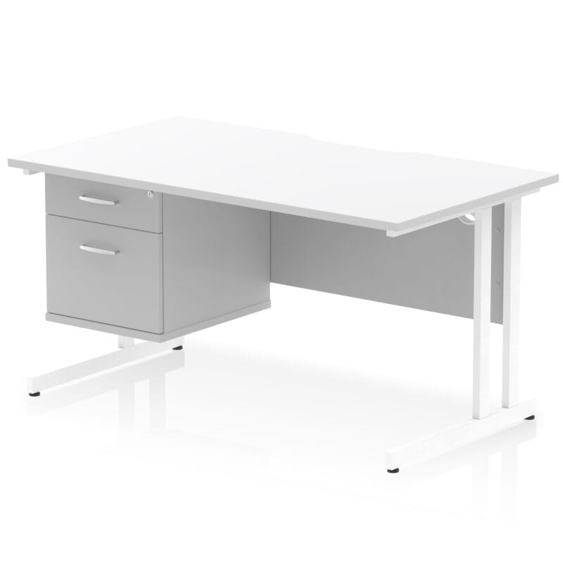 Impulse Scalloped Edge 1400mm Cantilever Straight Desk With Single Fixed Pedestal - Image 20