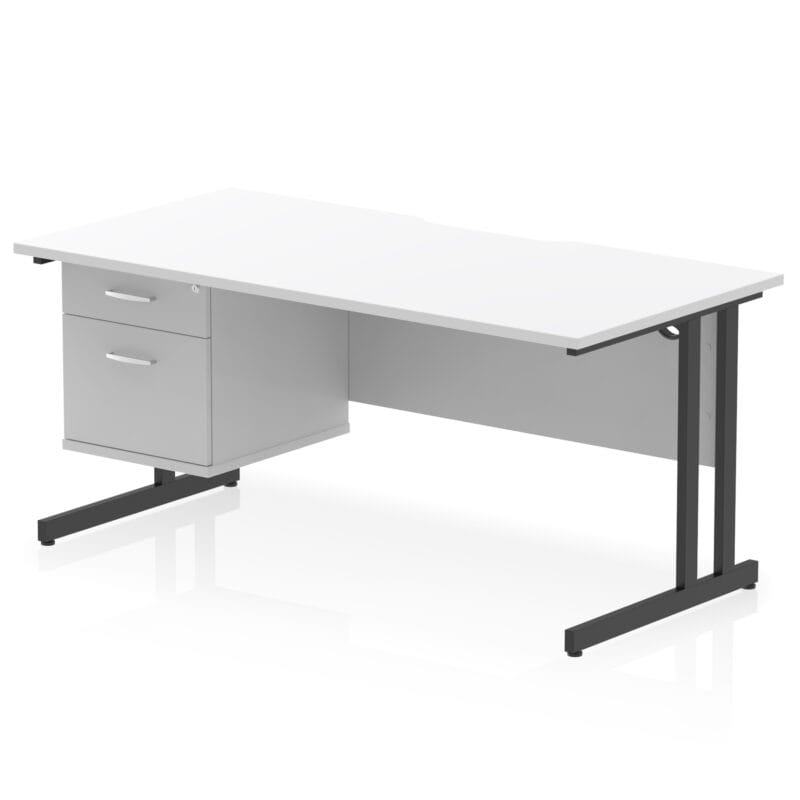 Impulse Scalloped Edge 1600mm Cantilever Straight Desk With Single Fixed Pedestal - Image 18