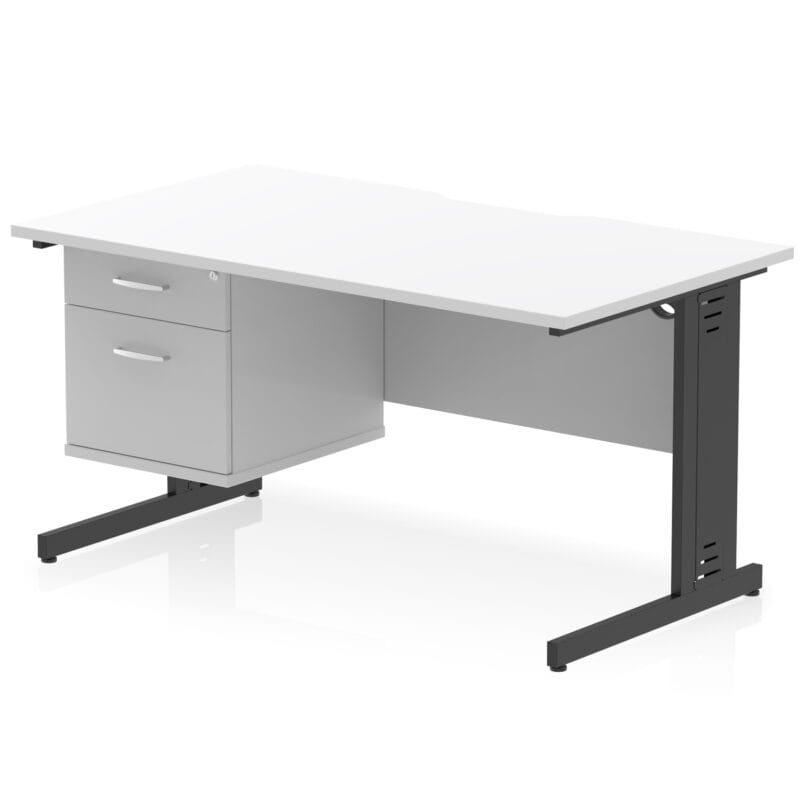 Impulse Scalloped Edge 1400mm Cable Managed Straight Desk With Single Fixed Pedestal - Image 18
