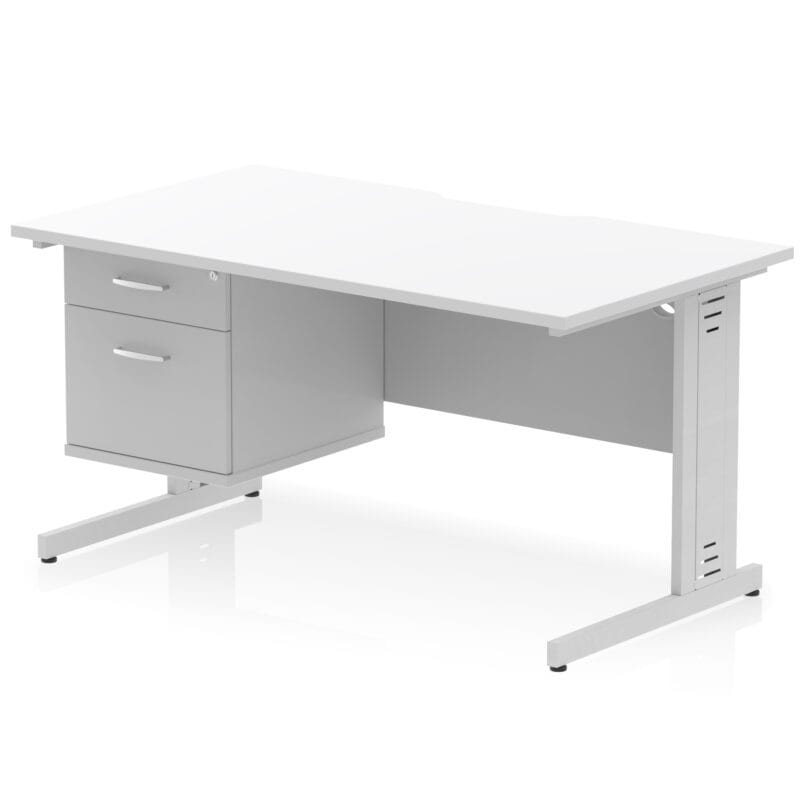 Impulse Scalloped Edge 1400mm Cable Managed Straight Desk With Single Fixed Pedestal - Image 19