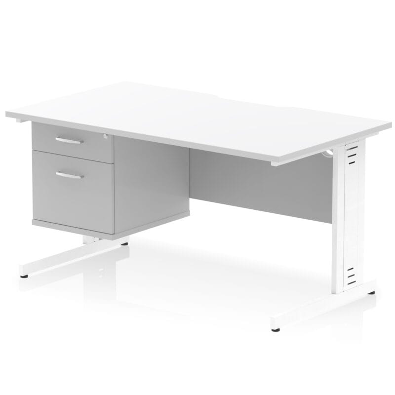 Impulse Scalloped Edge 1400mm Cable Managed Straight Desk With Single Fixed Pedestal - Image 20