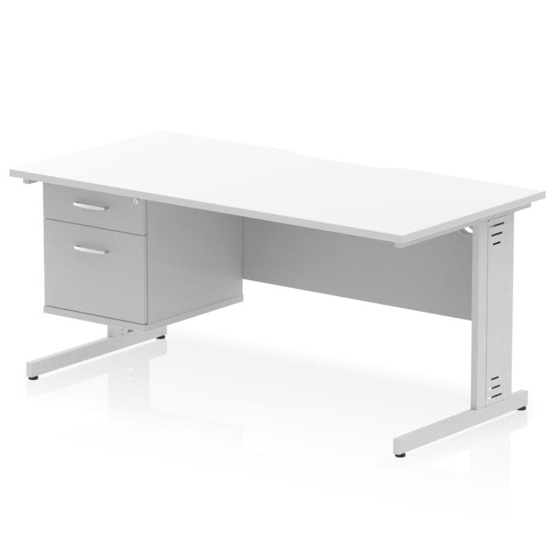 Impulse Scalloped Edge 1600mm Cable Managed Straight Desk With Single Fixed Pedestal - Image 19