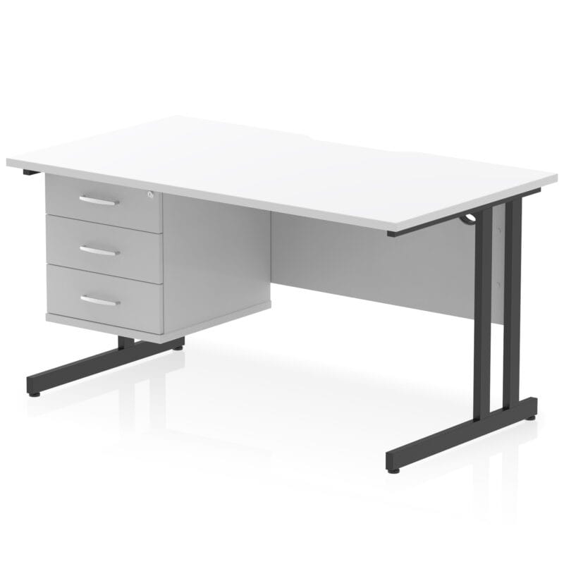 Impulse Scalloped Edge 1400mm Cantilever Straight Desk With Single Fixed Pedestal - Image 36