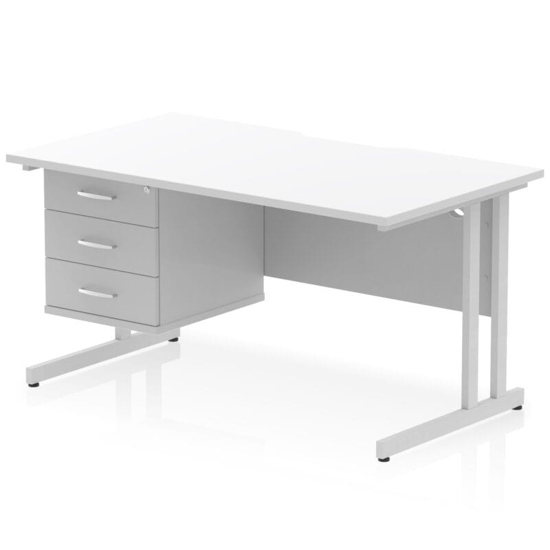 Impulse Scalloped Edge 1400mm Cantilever Straight Desk With Single Fixed Pedestal - Image 37