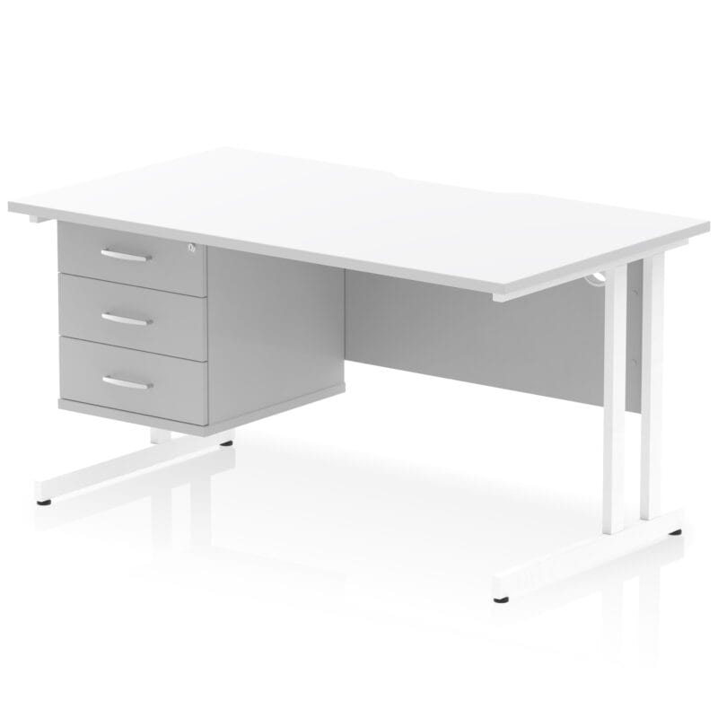 Impulse Scalloped Edge 1400mm Cantilever Straight Desk With Single Fixed Pedestal - Image 38