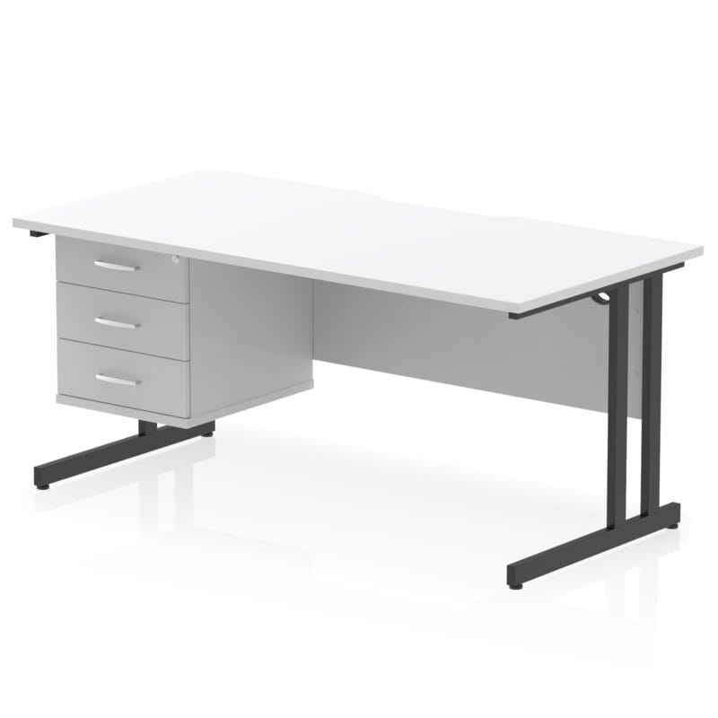 Impulse Scalloped Edge 1600mm Cantilever Straight Desk With Single Fixed Pedestal - Image 36