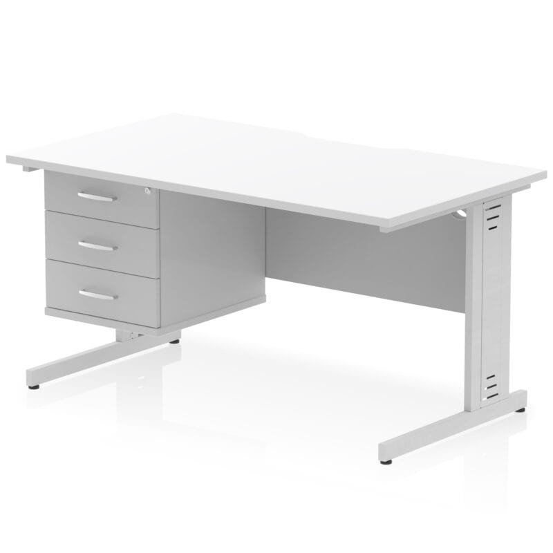 Impulse Scalloped Edge 1400mm Cable Managed Straight Desk With Single Fixed Pedestal - Image 37