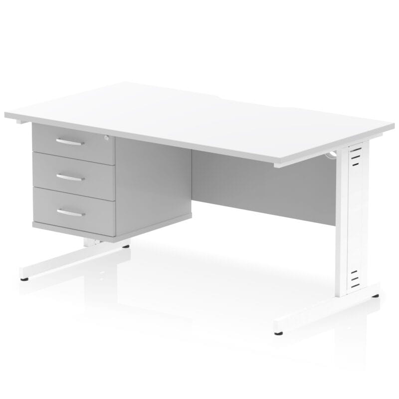 Impulse Scalloped Edge 1400mm Cable Managed Straight Desk With Single Fixed Pedestal - Image 38