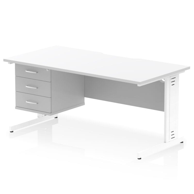 Impulse Scalloped Edge 1600mm Cable Managed Straight Desk With Single Fixed Pedestal - Image 38