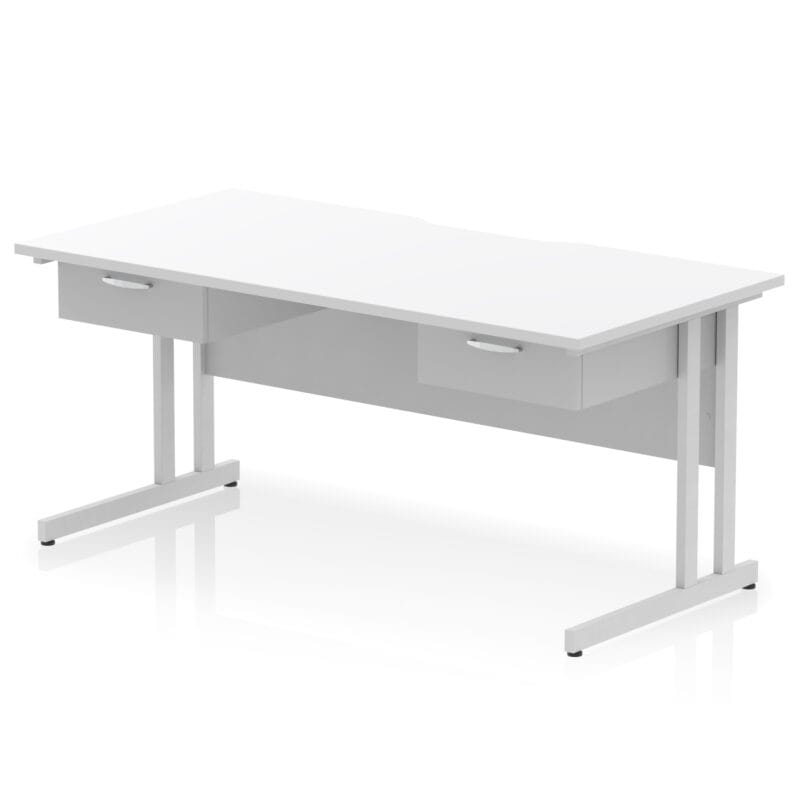 Impulse Scalloped Edge Cantilever Straight Desk With Two One Drawer Fixed Pedestals - Image 12