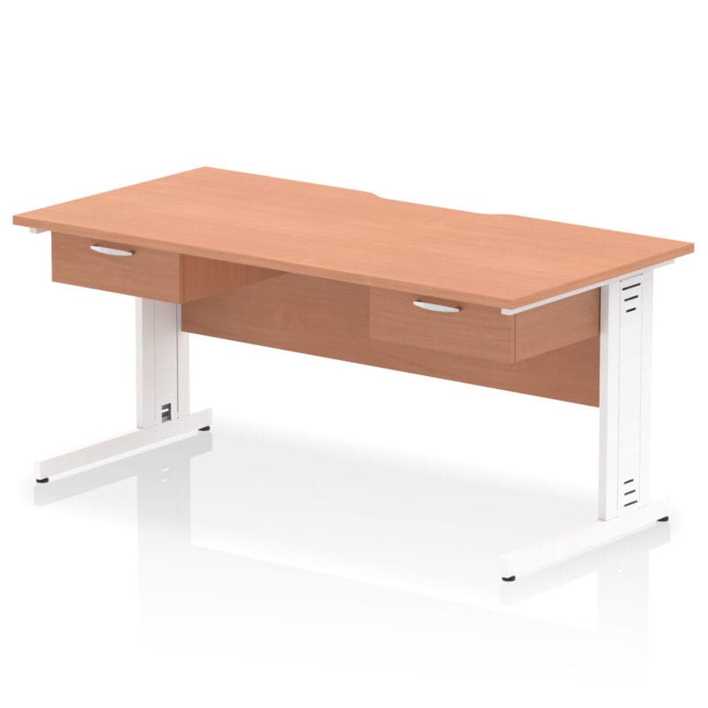 Impulse Scalloped Edge Cable Managed Straight Desk With Two One Drawer Fixed Pedestals - Image 14