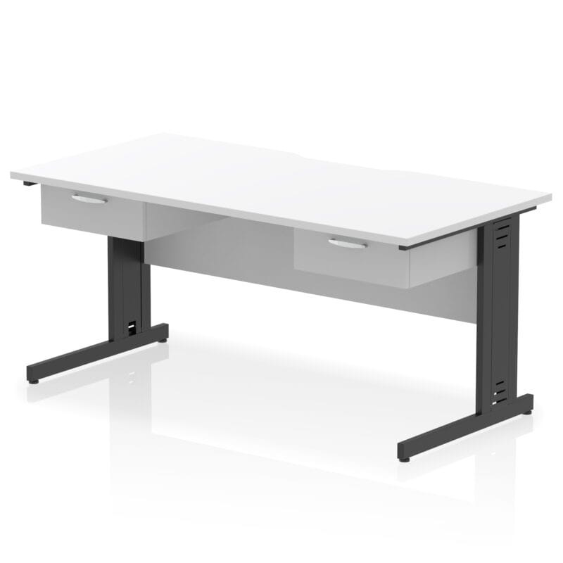 Impulse Scalloped Edge Cable Managed Straight Desk With Two One Drawer Fixed Pedestals - Image 6