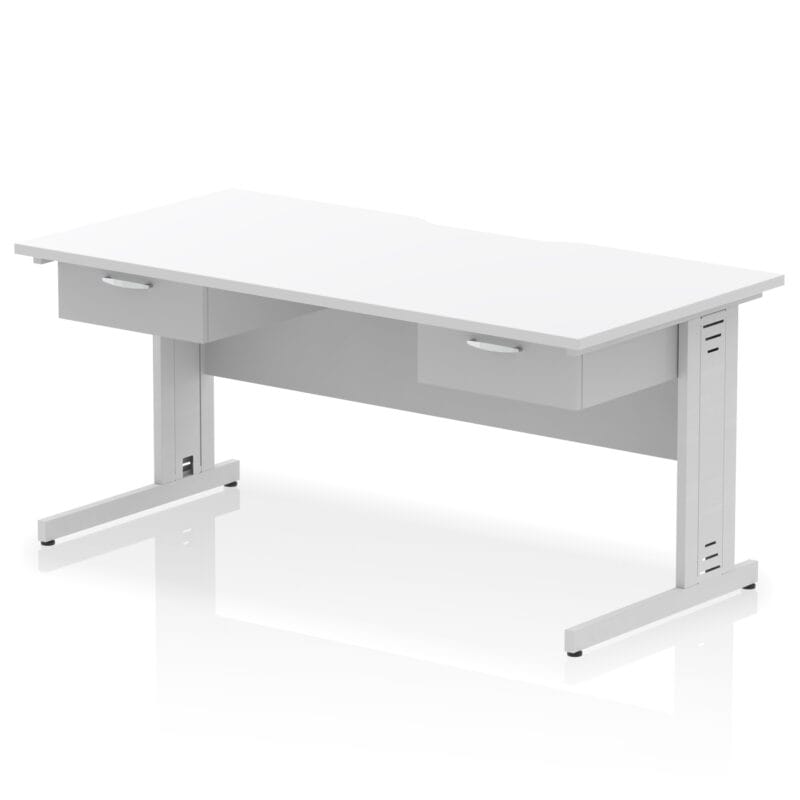 Impulse Scalloped Edge Cable Managed Straight Desk With Two One Drawer Fixed Pedestals - Image 12