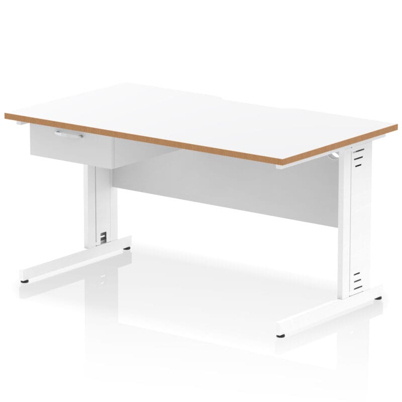 Impulse Scalloped Edge Cable Managed Straight Desk With Single One Drawer Fixed Pedestal - Image 38