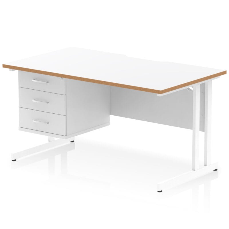 Impulse Scalloped Edge 1400mm Cantilever Straight Desk With Single Fixed Pedestal - Image 2