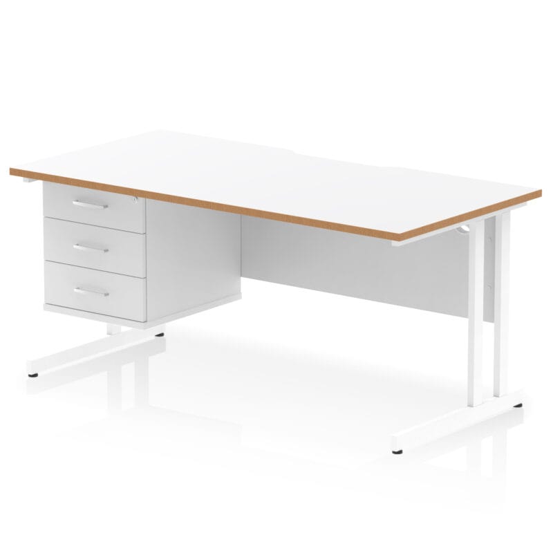 Impulse Scalloped Edge 1600mm Cantilever Straight Desk With Single Fixed Pedestal - Image 2